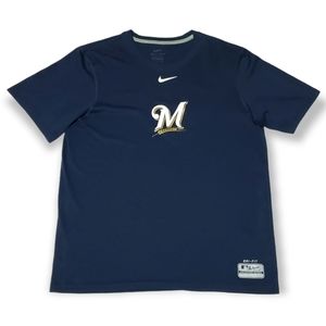 Milwaukee Brewers Shirt Adult Medium Navy Blue MLB Baseball Dri Fit Nike Mens
